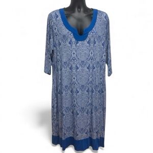 Liz Claiborne Women's Blue & White Paisley Print V-Neck Midi Dress Size XL